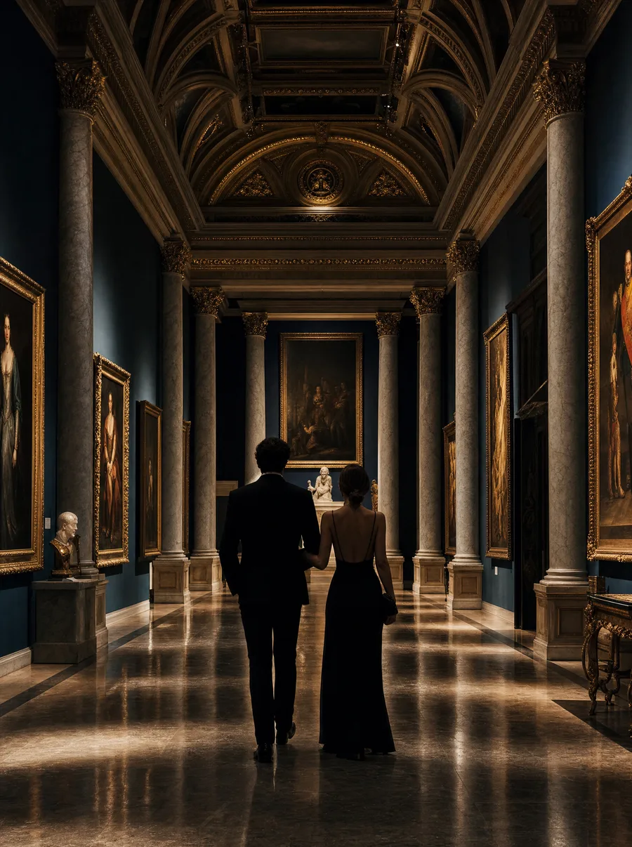 Galeria de museu aberta em visita privada noturna